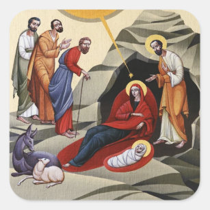 Geboorte van Christ Orthodox Christelijk Icoon Vierkante Sticker