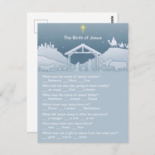 Geboorte van Jezus Leuke Kerstmis Trivia Briefkaart (Voorkant / Achterkant)