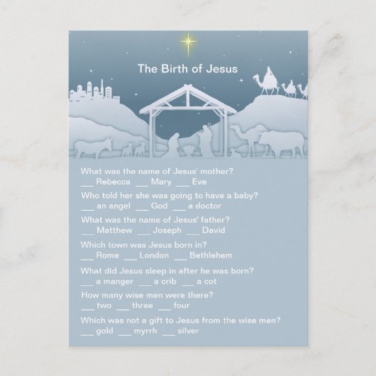 Geboorte van Jezus Leuke Kerstmis Trivia Briefkaart (Voorkant)