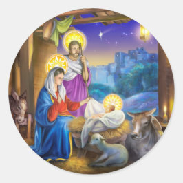 Geboorte van Jezus met Jozef en Maria, koeien, don Ronde Sticker