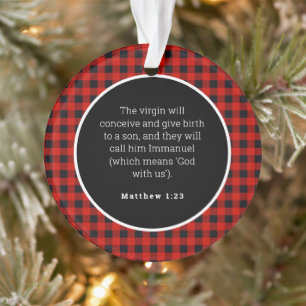 Geboorte van Jezus Rode Gingham Acryl Ornament