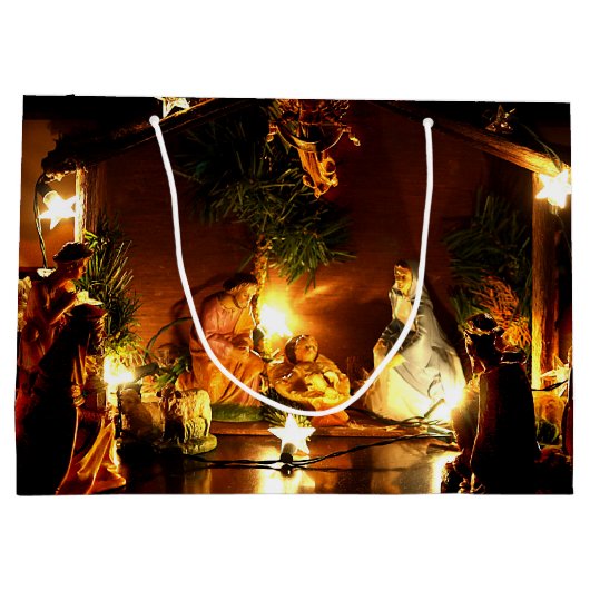 Geboorte versierd kerstcadeau tas groot cadeauzakje (Achterkant)