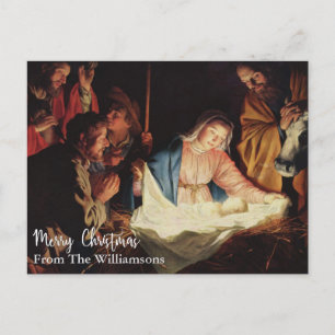 Geboorte Vintage Fine Art gepersonaliseerde kerst Briefkaart