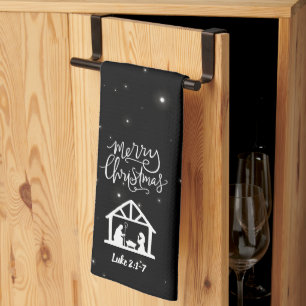 Geboorte Vrolijk Kerstfeest Zwart Theedoek