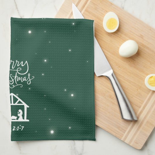 Geboorte Vrolijk kerstgroen Theedoek (Quarter Fold)