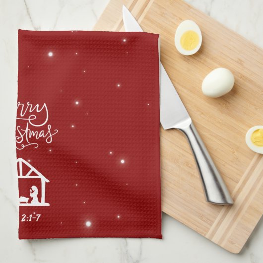 Geboorte Vrolijk kerstrood Theedoek (Quarter Fold)