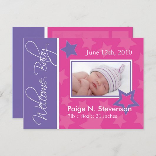  geboorteaankondiging aankondigingskaart (Voorkant / Achterkant)