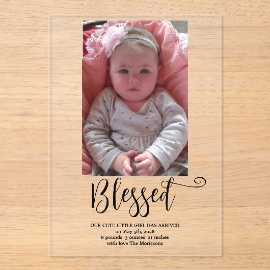 Geboorteaankondiging acryl uitnodiging (Voorkant)