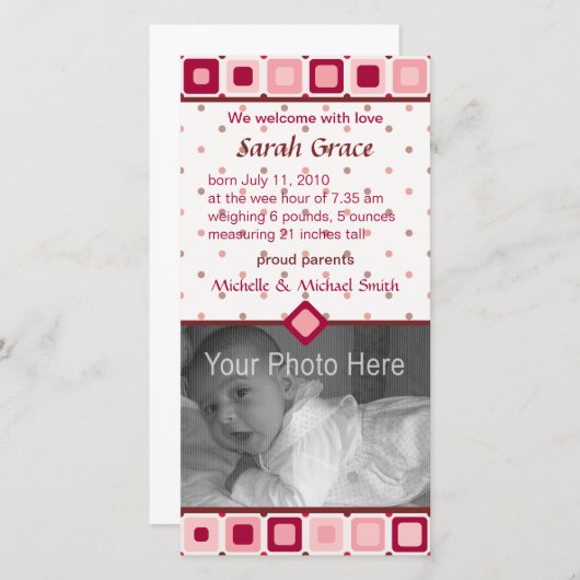 Geboorteaankondiging Afgeronde Vierkanten - Meisje Aankondiging (Voorkant / Achterkant)