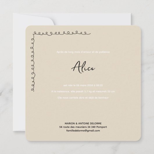 Geboorteaankondiging Alice Save The Date (Achterkant)