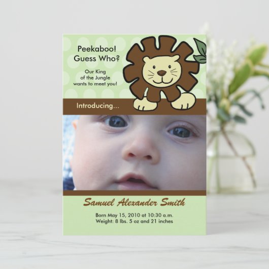 GEBOORTEAANKONDIGING BABY LEEUW Koning van de Jung Aankondiging (Staand voorkant)