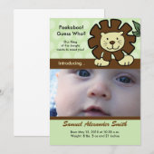 GEBOORTEAANKONDIGING BABY LEEUW Koning van de Jung Aankondiging (Voorkant / Achterkant)