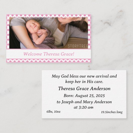  Geboorteaankondiging Baby Meisje Contactkaartje (Voorkant / Achterkant)