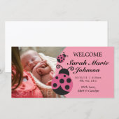 Geboorteaankondiging Baby Meisje Lieveheersbeestje Aankondiging (Voorkant / Achterkant)