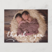 Geboorteaankondiging Bedankt Casual scriptfoto Briefkaart (Voorkant)