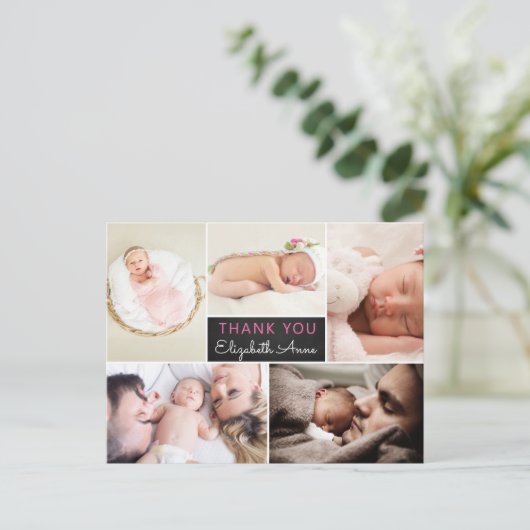 Geboorteaankondiging Bedankt Fotocollage Briefkaart (Staand voorkant)