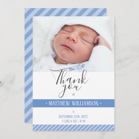Geboorteaankondiging Bedankt Kaart Foto Sjabloon (Voorkant / Achterkant)