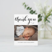 Geboorteaankondiging Bedankt Modern Script Photo Briefkaart (Staand voorkant)