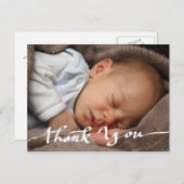 Geboorteaankondiging Bedankt Modern Script Photo Briefkaart (Voorkant / Achterkant)