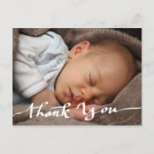 Geboorteaankondiging Bedankt Modern Script Photo Briefkaart (Voorkant)