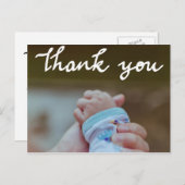 Geboorteaankondiging Bedankt Modern Script Photo Briefkaart (Voorkant / Achterkant)