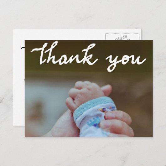 Geboorteaankondiging Bedankt Modern Script Photo Briefkaart (Voorkant / Achterkant)