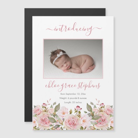 Geboorteaankondiging - Boho Floral Baby Girl Foto (Voorkant / Achterkant)