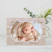 Geboorteaankondiging Damask Photo Aankondiging (Staand voorkant)