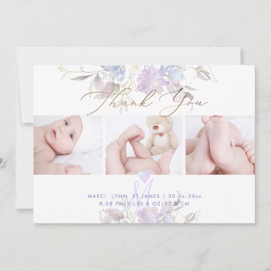 Geboorteaankondiging Douche Dank U Paarse Sweet Pe Kaart (Voorkant)