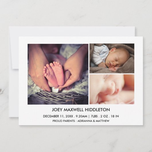 Geboorteaankondiging Drie foto's Pasgeborene Aankondiging (Voorkant)