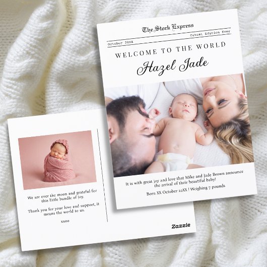 Geboorteaankondiging familiekrant briefkaart