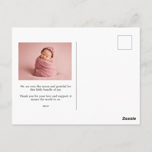 Geboorteaankondiging familiekrant briefkaart (Achterkant)