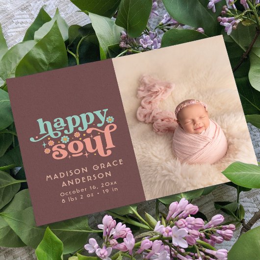 Geboorteaankondiging Foto Ansichtkaart | Happy Sou Aankondigingskaart