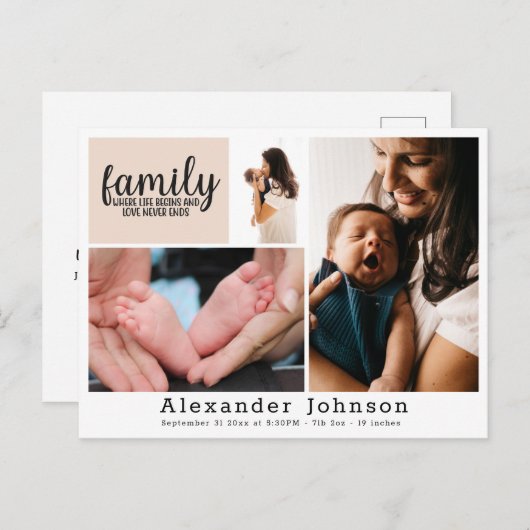 Geboorteaankondiging Foto collage Briefkaart (Voorkant / Achterkant)