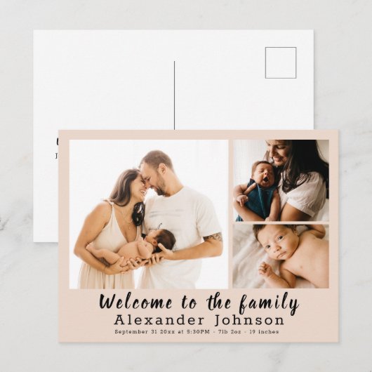 Geboorteaankondiging Foto Collage Briefkaart (Voorkant / Achterkant)