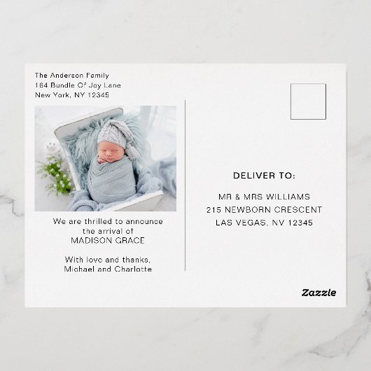 Geboorteaankondiging Foto Collage | Ik ben nieuw h Folie Uitnodiging Briefkaart (Achterkant)