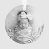 Geboorteaankondiging FOTO Grijs linnen Keepsake Ornament (achterkant)