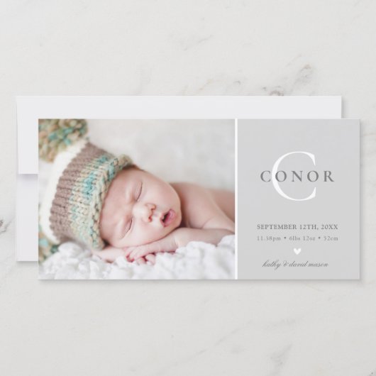 GEBOORTEAANKONDIGING FOTO lief nieuw baby grijs Aankondiging (Voorkant)