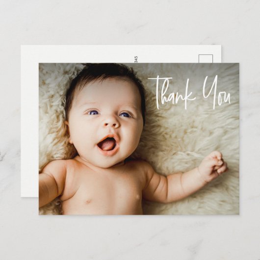 Geboorteaankondiging Fotohandlettering Dank u Briefkaart (Voorkant / Achterkant)