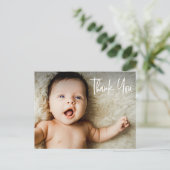Geboorteaankondiging Fotohandlettering Dank u Briefkaart (Staand voorkant)