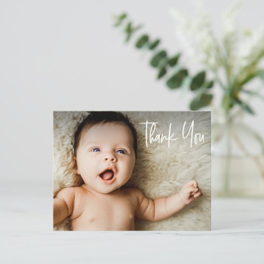 Geboorteaankondiging Fotohandlettering Dank u Briefkaart (Staand voorkant)
