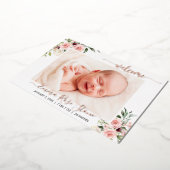 Geboorteaankondiging Fotokaart Roze Rozen en Folie Folie Uitnodiging (Gedraaid)