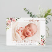 Geboorteaankondiging Fotokaart Roze Rozen en Folie Folie Uitnodiging (Staand Voorkant)