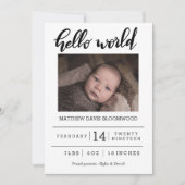 Geboorteaankondiging Hallo Wereldhandgeschreven fo Aankondiging (Voorkant)