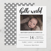 Geboorteaankondiging Hallo Wereldhandgeschreven fo Aankondiging (Voorkant / Achterkant)