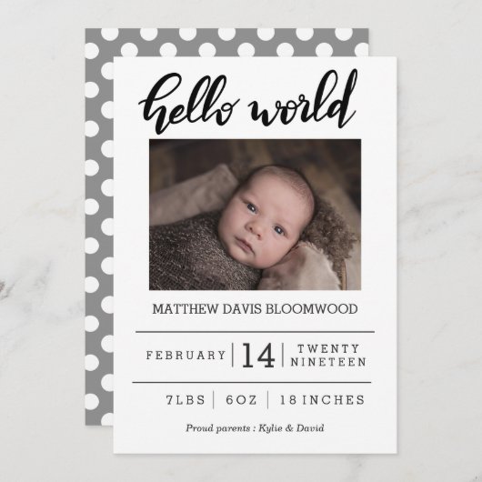 Geboorteaankondiging Hallo Wereldhandgeschreven fo Aankondiging (Voorkant / Achterkant)