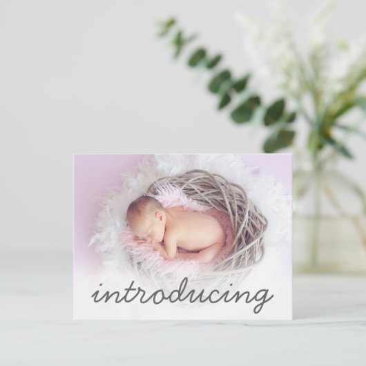 Geboorteaankondiging Introductie Script Photo Aankondigingskaart (Staand voorkant)