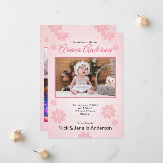 Geboorteaankondiging Kaart Sjabloon (Voorkant / Achterkant in situ)