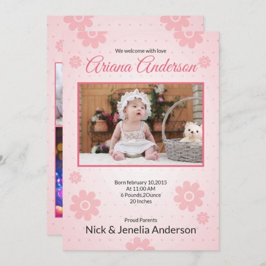 Geboorteaankondiging Kaart Sjabloon (Voorkant / Achterkant)