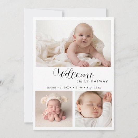 Geboorteaankondiging Kaart | Welkom Baby Foto Coll (Voorkant)